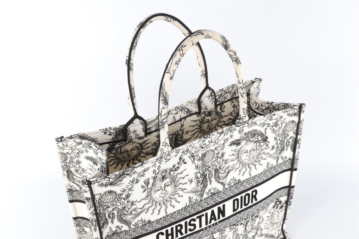 CHRISTIAN DIOR WHITE BOOK LARGE TOILE DE JOUY SOLEIL CANVAS TOTE BAG