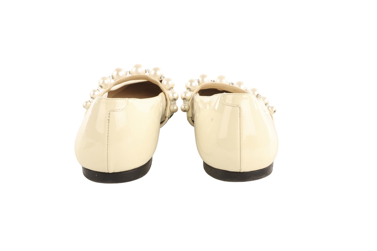 JIMMY CHOO CREAM PATENT LEATHER BALLET FLATS EU 38 UK 5 US 8