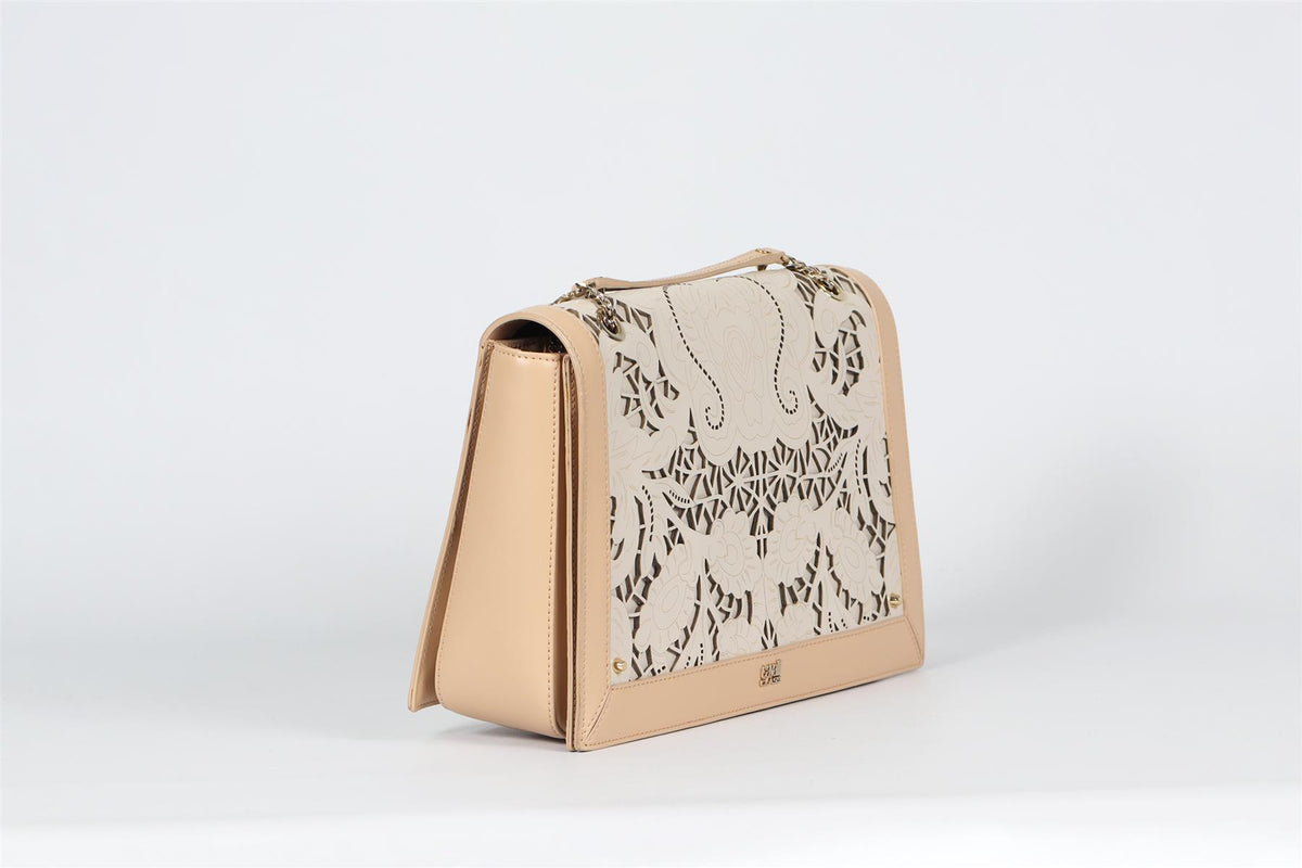 CAVALLI CLASS LASER CUT LEATHER SHOULDER BAG