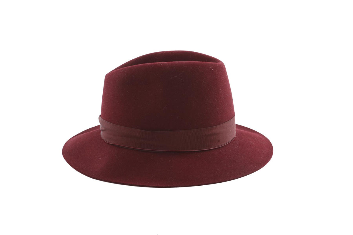 BORSALINO BURRGUNDY FELT FEDORA 58CM