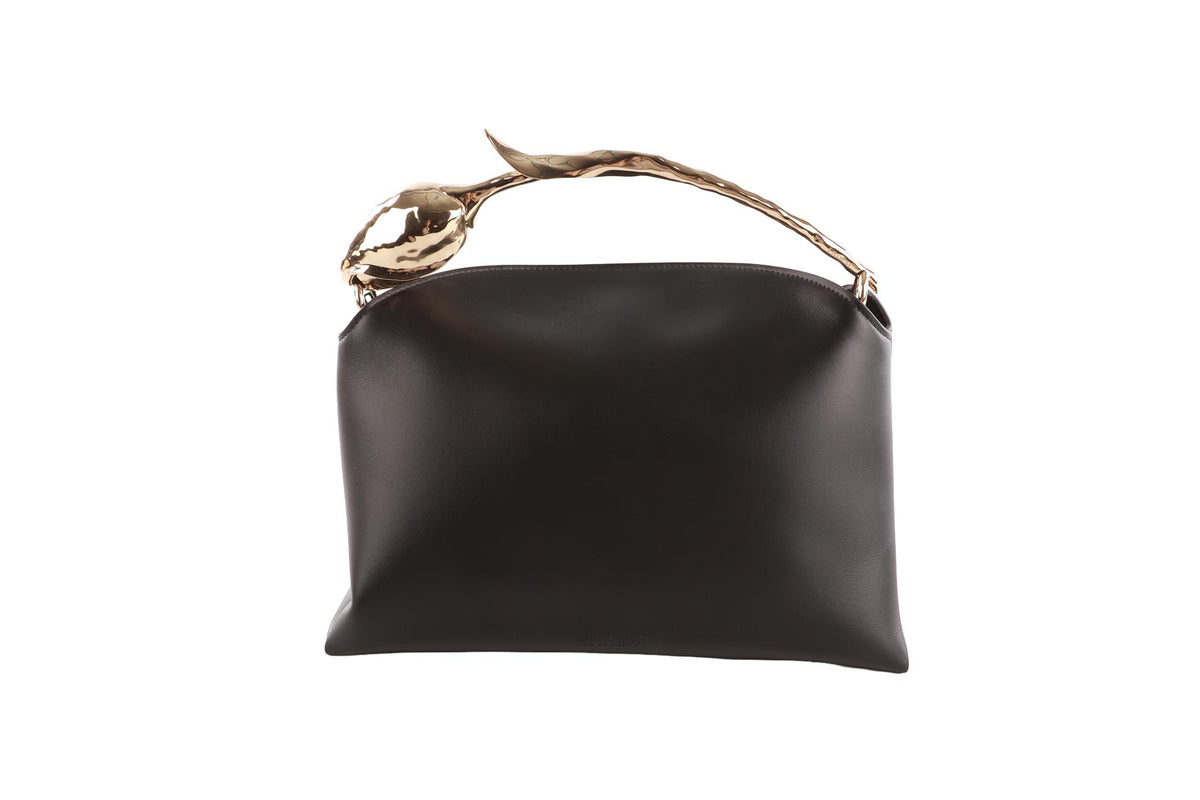 ERDEM BLACK BLOOM MEDIUM LEATHER TOTE BAG