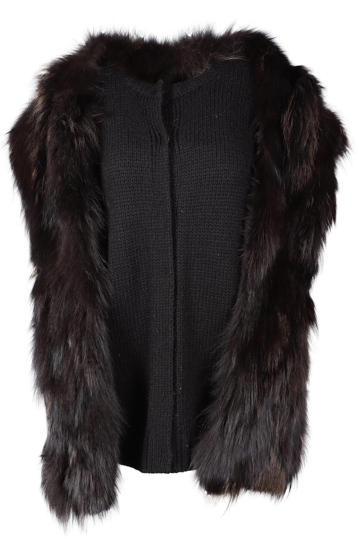 MIU MIU BLACK 2009 WOOL AND FOX FUR GILET IT 40 UK 8