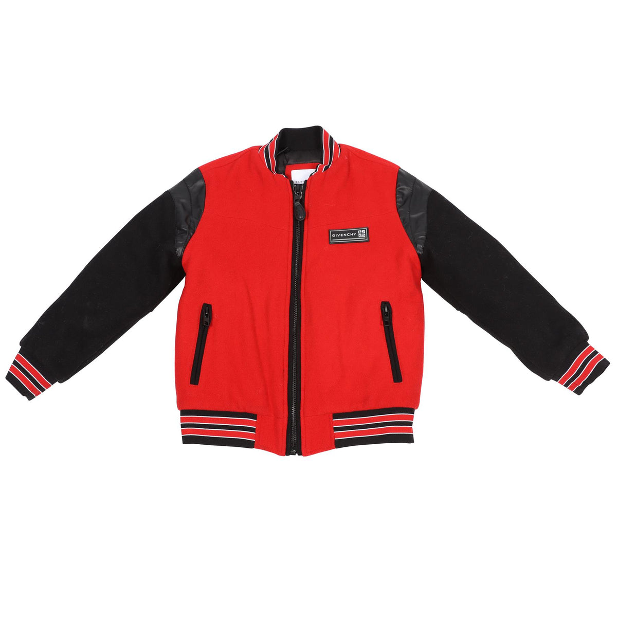GIVENCHY RED, WHITE AND BLACK KIDS BOYS WOOL BLEND BOMBER JACKET 6 YEARS