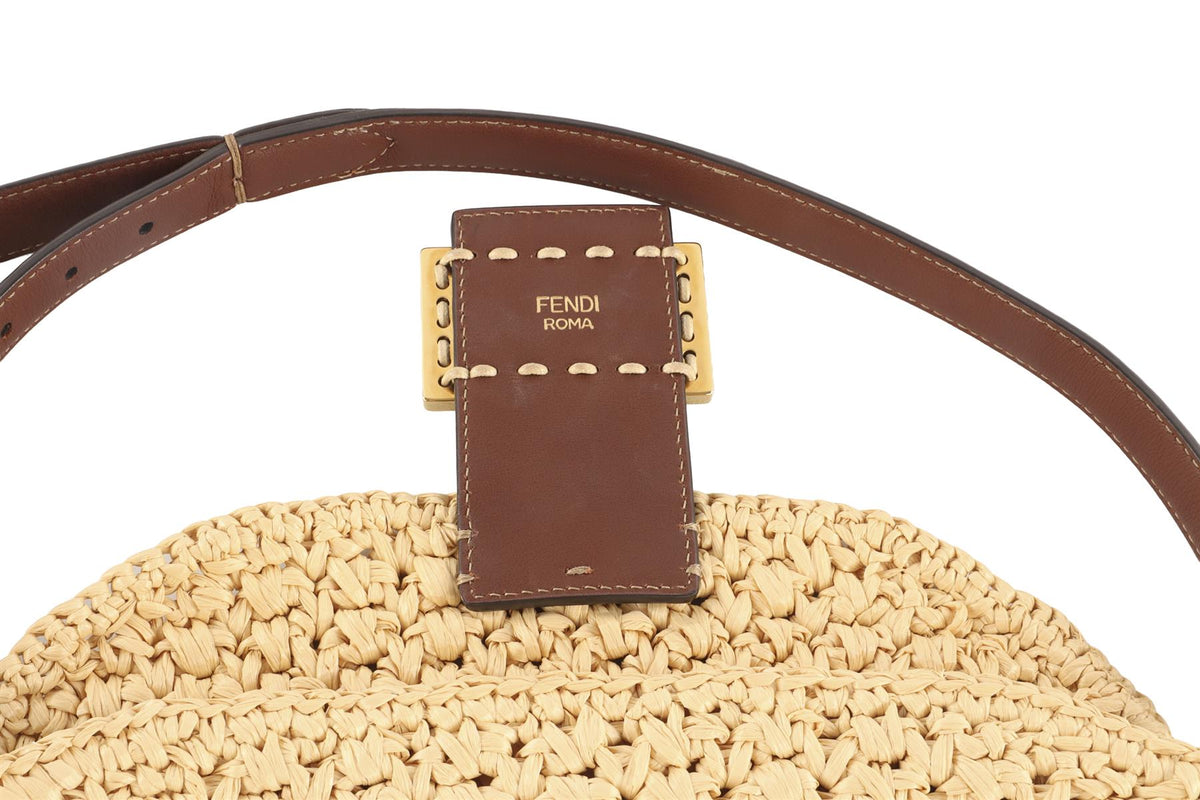 FENDI BEIGE CROISSANT SMALL RAFFIA TOTE BAG