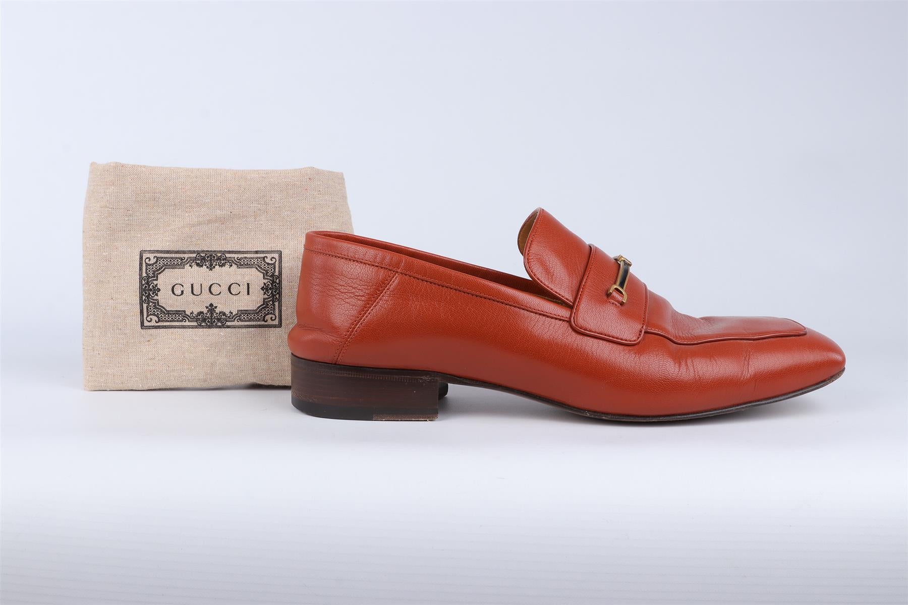 GUCCI ORANGE MEN'S GG LEATHER LOAFERS EU 43 UK 9 US 10