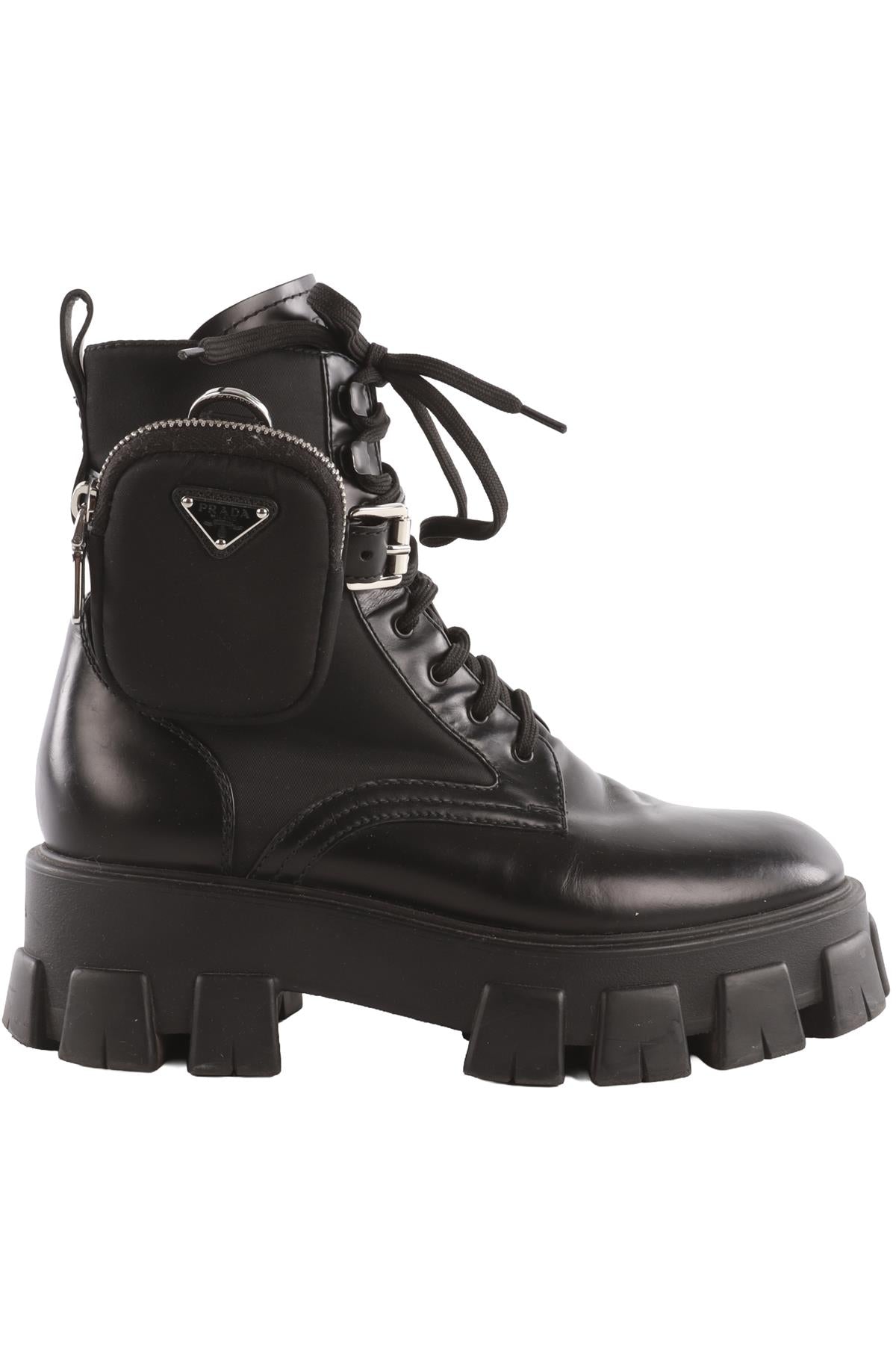 PRADA BLACK MONOLITH NYLON AND LEATHER ANKLE BOOTS EU 39 UK 6 US 9
