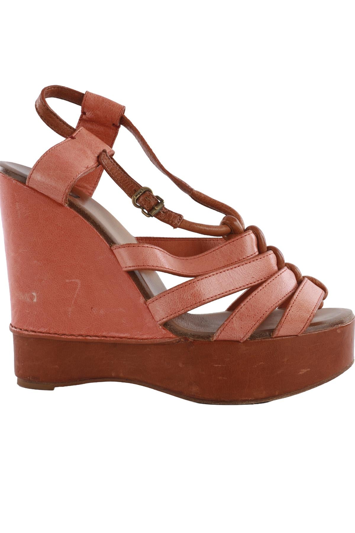 CHLOÉ PINK LEATHER WEDGES SANDALS EU 38.5 UK 5.5 US 8.5
