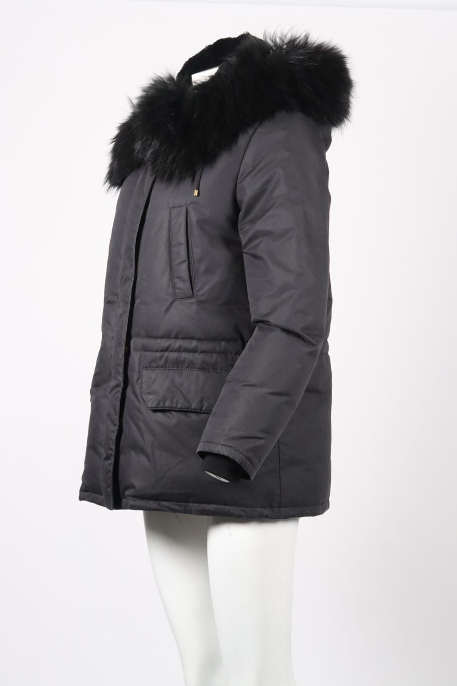 ARMY BY YVES SALOMON HOODED FUR AND COTTON JACKET FR 36 UK 8