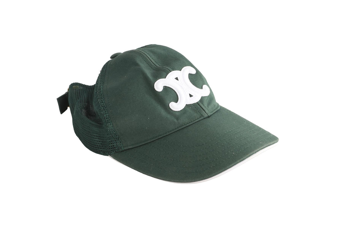 CELINE GREEN TRIOMPHE COTTON BASEBALL CAP SMALL