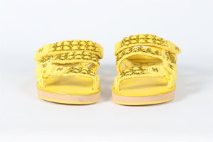 CHANEL YELLOW 2022 CHAIN AND TWEED SANDALS EU 38 UK 5 US 8