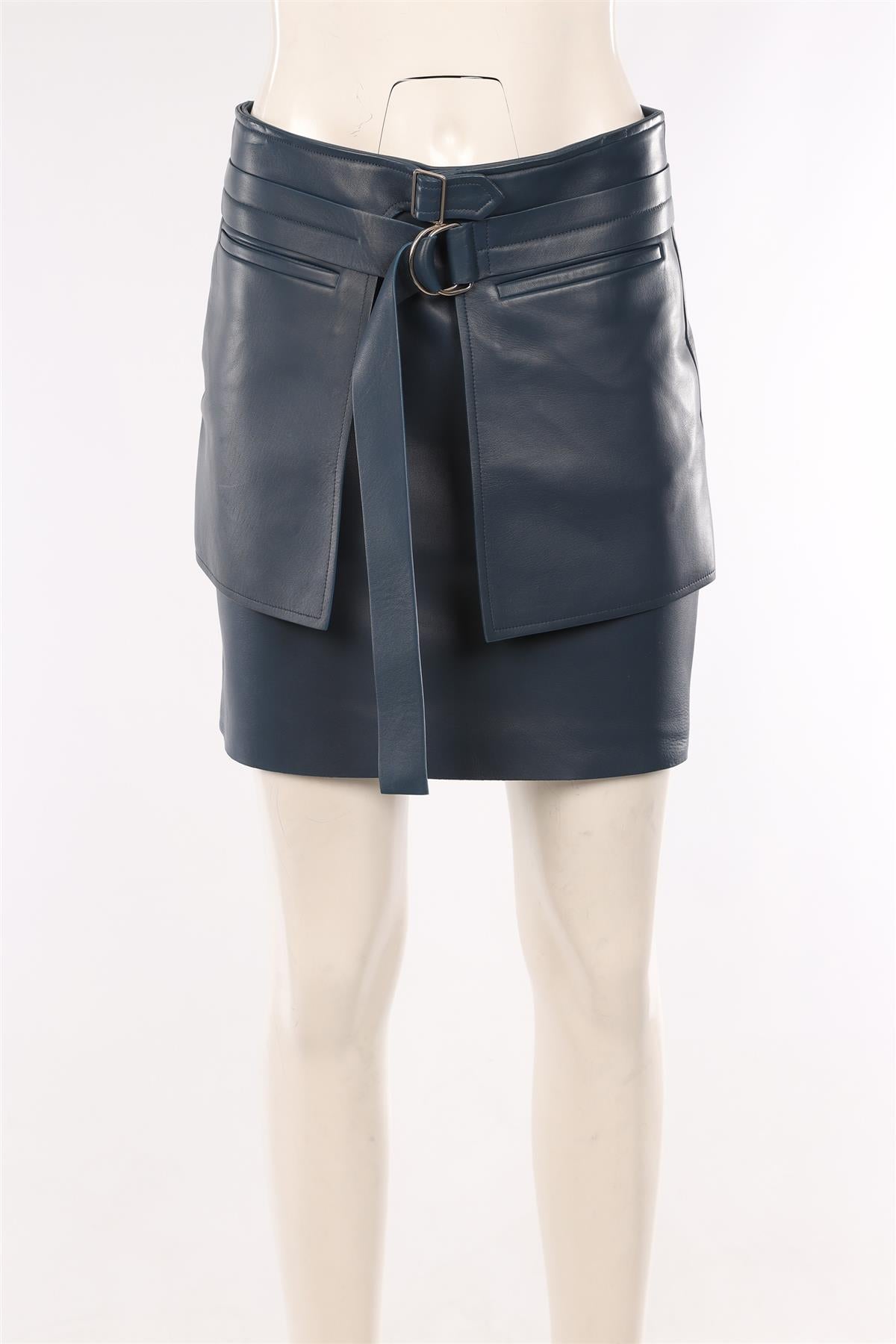 CELINE NAVY LEATHER MINI SKIRT FR 36 UK 8