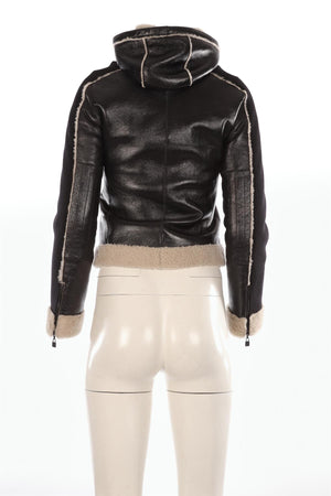 CHANEL BLACK 2008 SHEARLING JACKET FR 36 UK 8