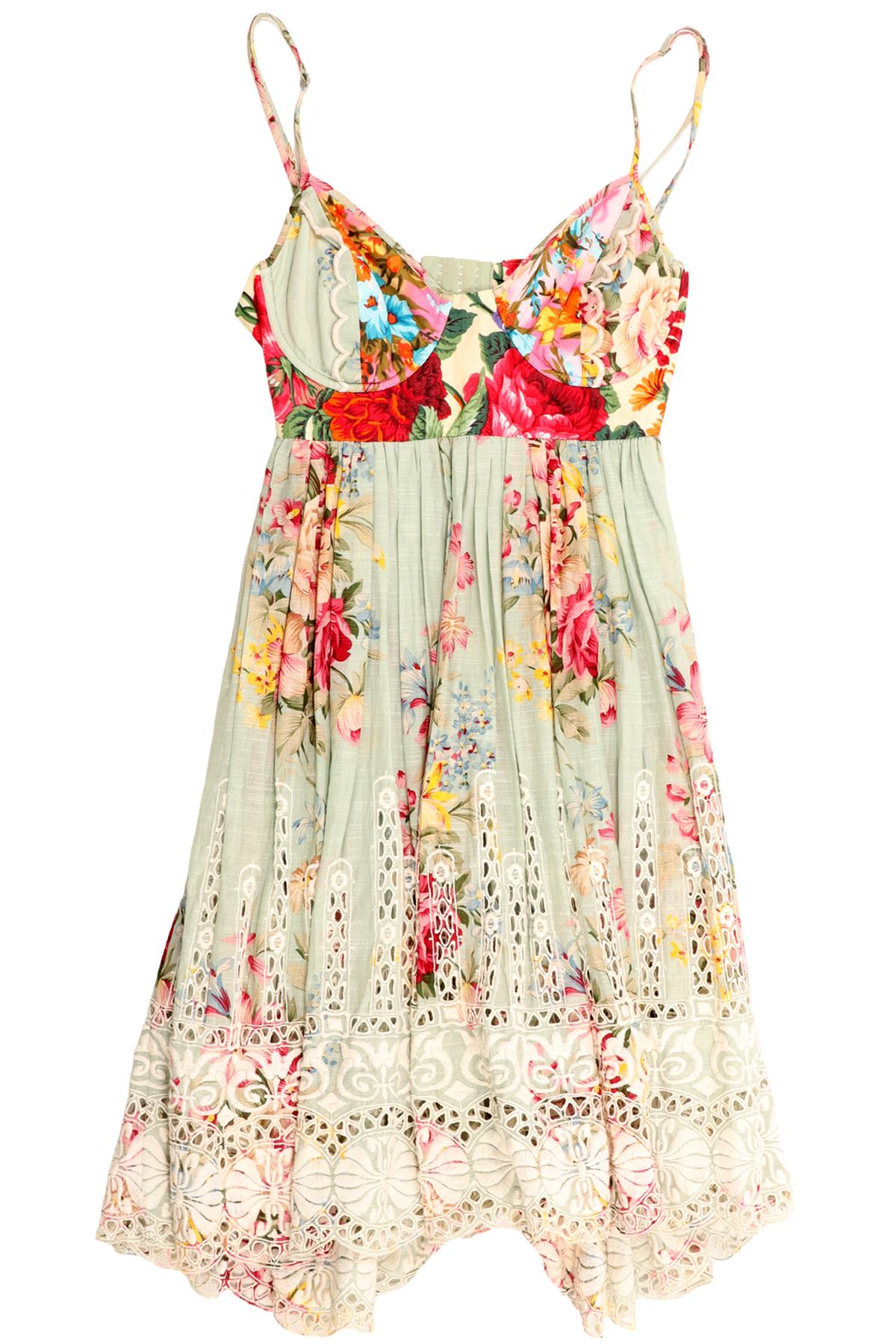 ZIMMERMANN MULTI LINEN MINI DRESS 1 UK 10