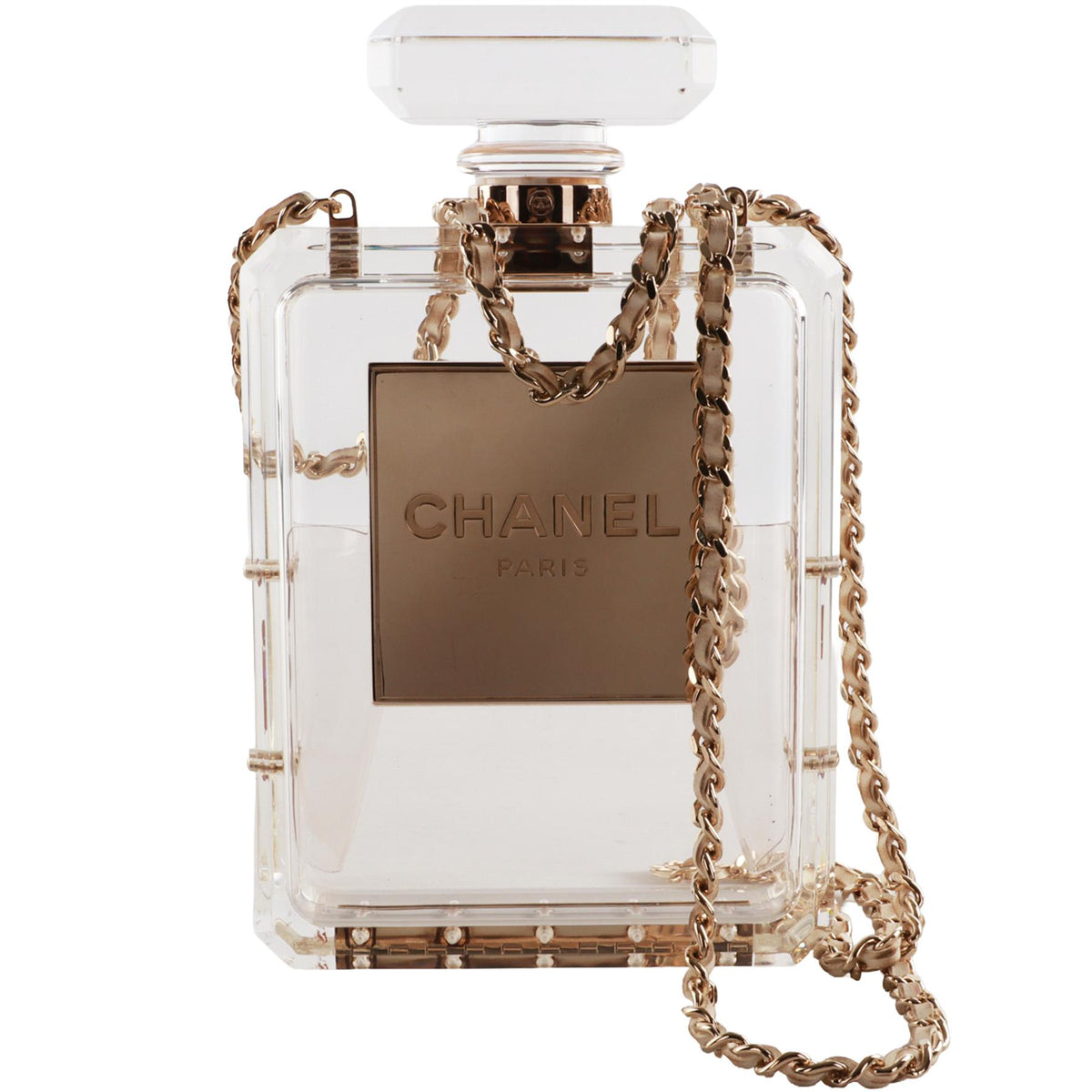 CHANEL NEUTRALS 2014 NO.5 PERFUME BOTTLE PLEXIGLASS SHOULDER BAG