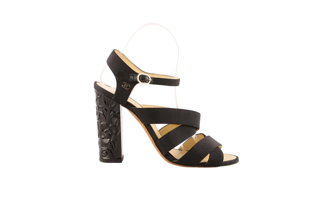 CHANEL BLACK 2016 FABRIC SANDALS EU 38.5 UK 5.5 US 8.5