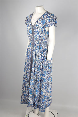 POUPETTE ST BARTH BLUE VOILE MAXI DRESS LARGE