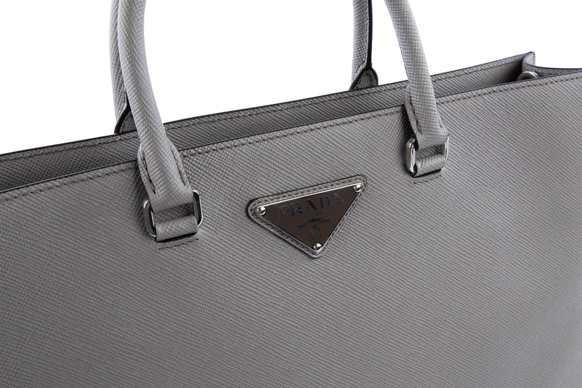PRADA GREY SAFFIANO LEATHER TOTE BAG