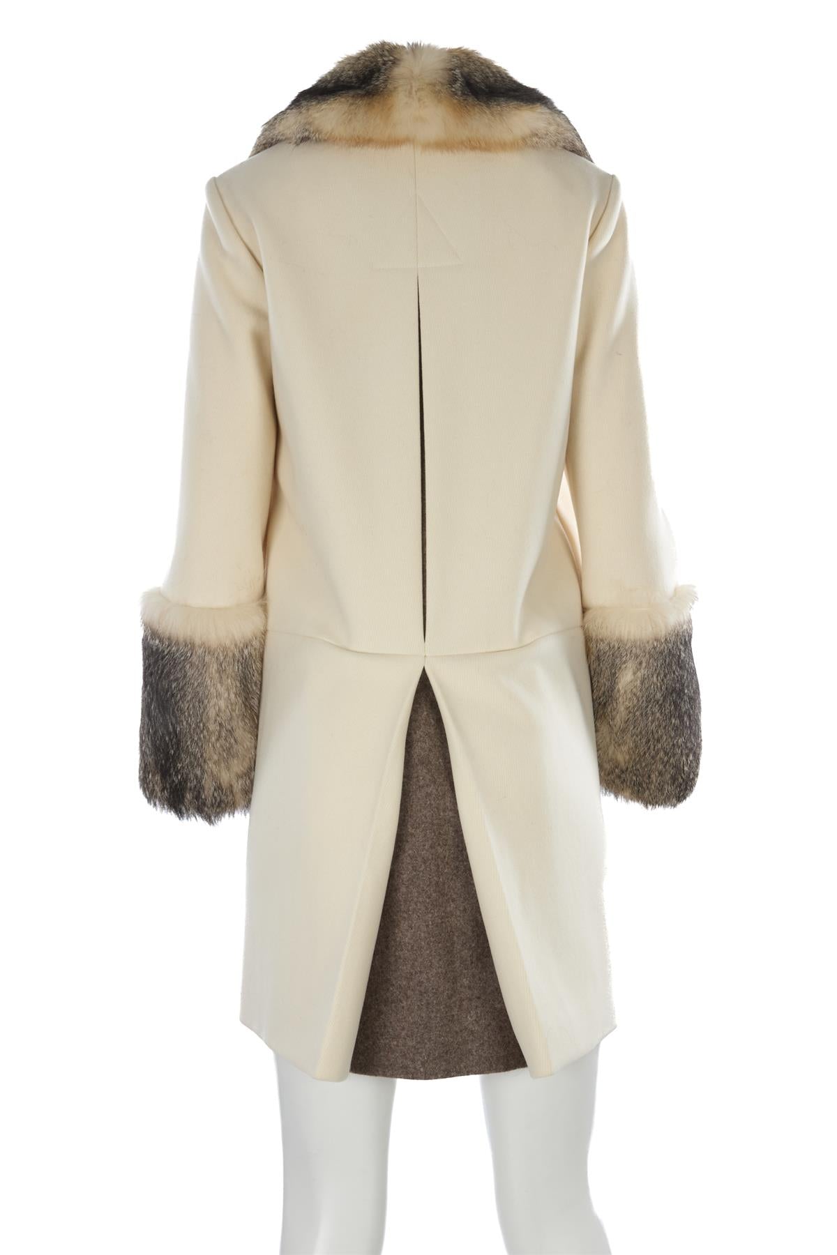 CHLOÉ CREAM 2008 FOX FUR AND WOOL COAT FR 36 UK 8