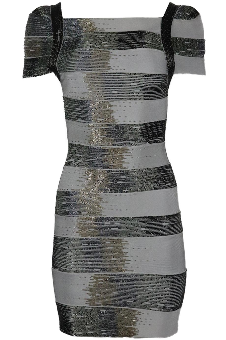 HERVE LEGER BEAD EMBELLISHED BANDAGE MINI DRESS XXSMALL