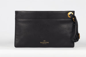 VALENTINO GARAVANI BLACK LEATHER CLUTCH