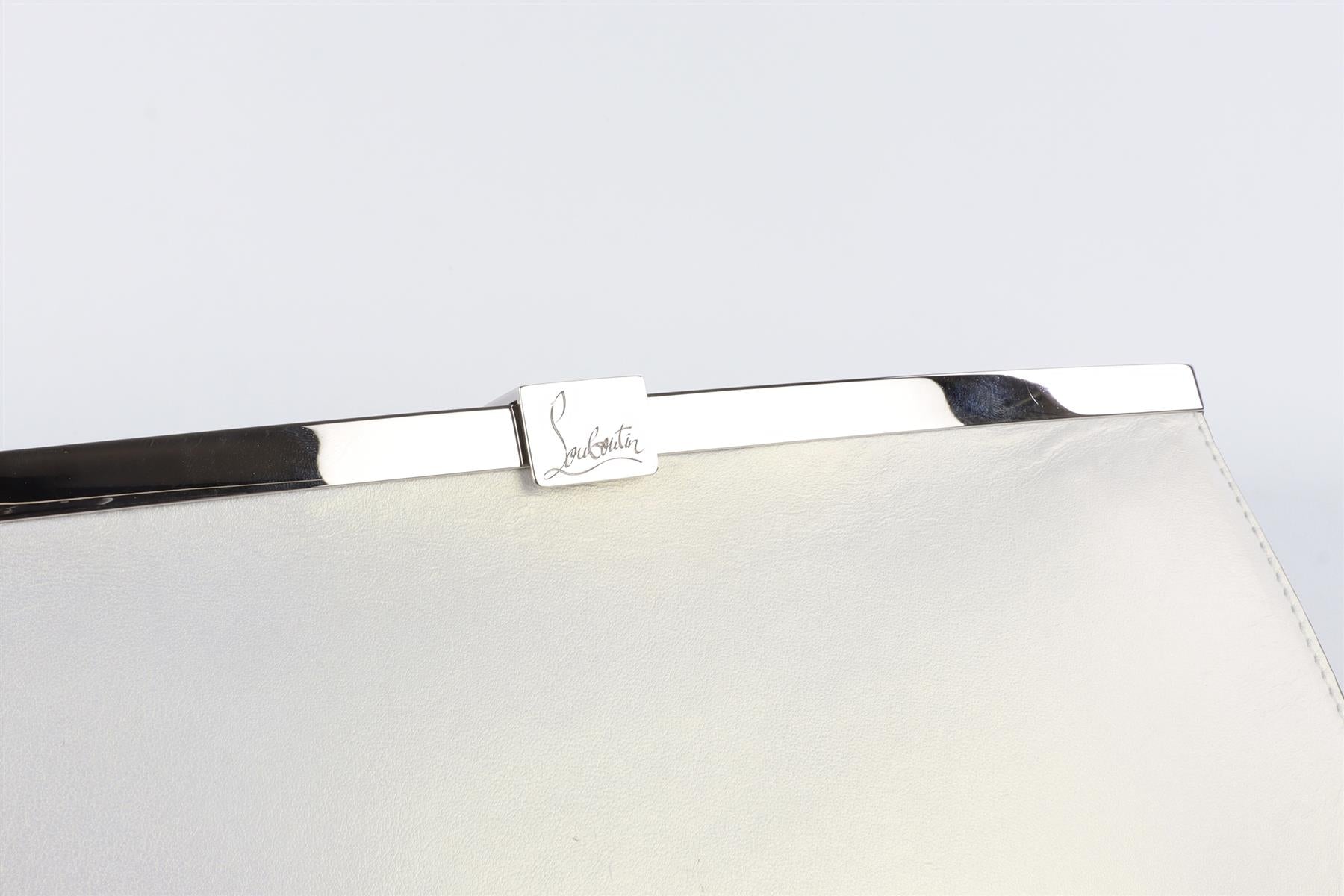 CHRISTIAN LOUBOUTIN WHITE PALMETTE MEDIUM LEATHER CLUTCH