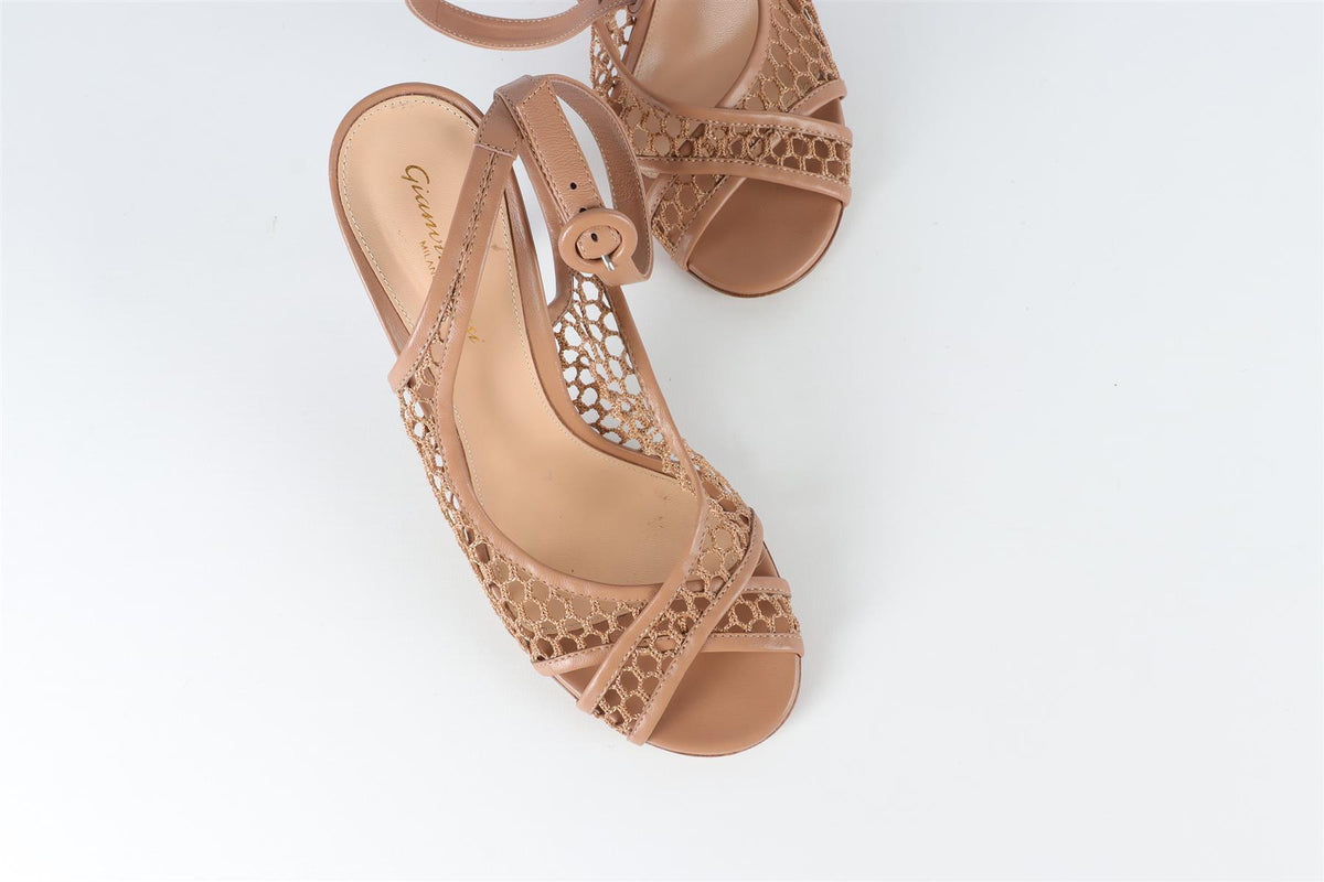 GIANVITO ROSSI NUDE MESH SANDALS EU 39.5 UK 6.5 US 9.5