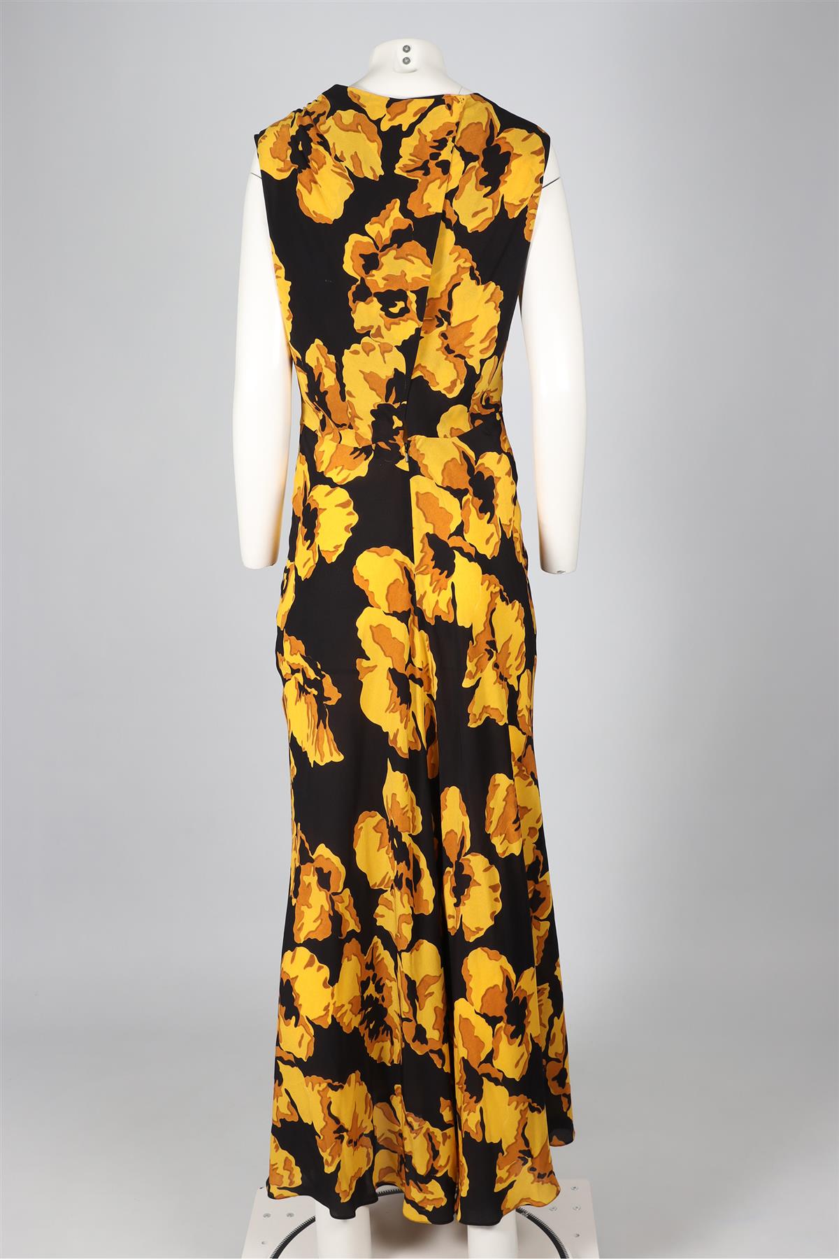 RAEY BLACK AND YELLOW SILK MAXI DRESS UK 14