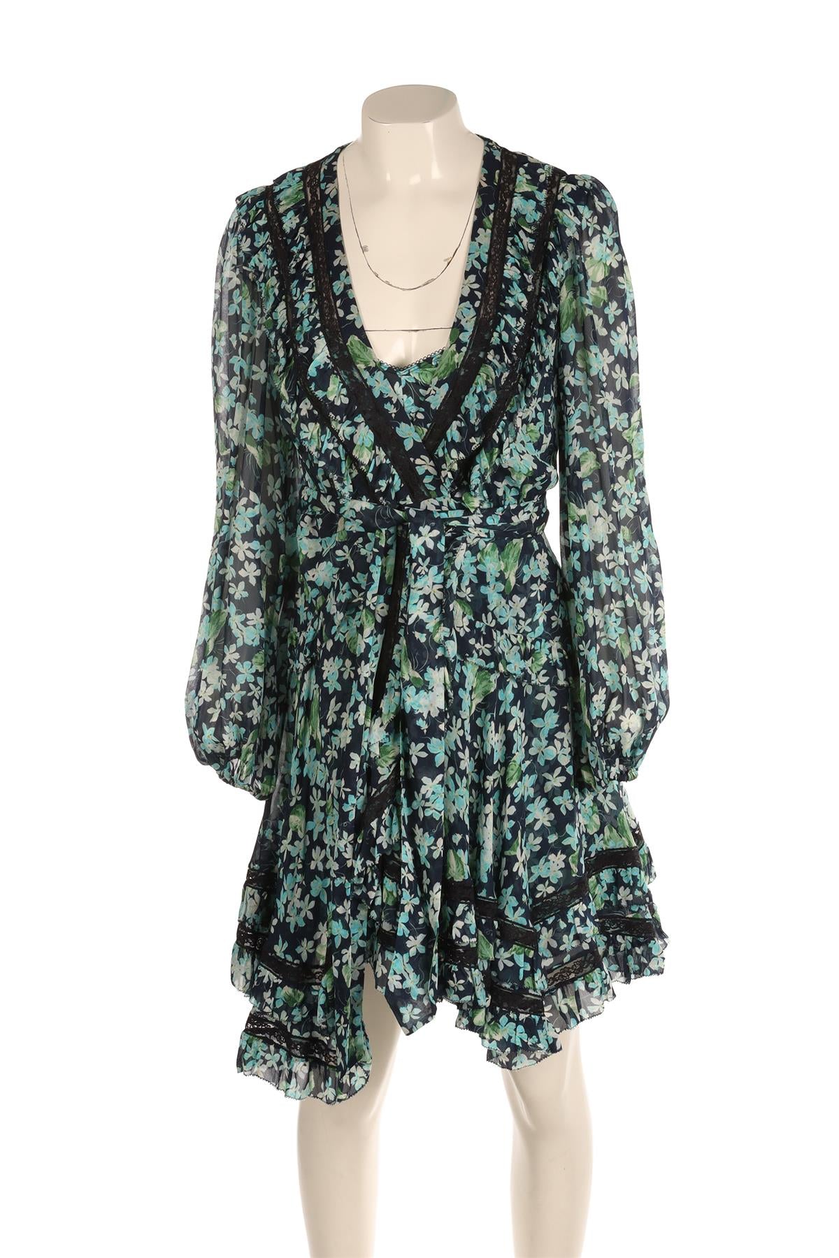 ZIMMERMANN BLUE SILK MINI DRESS 1 UK 10