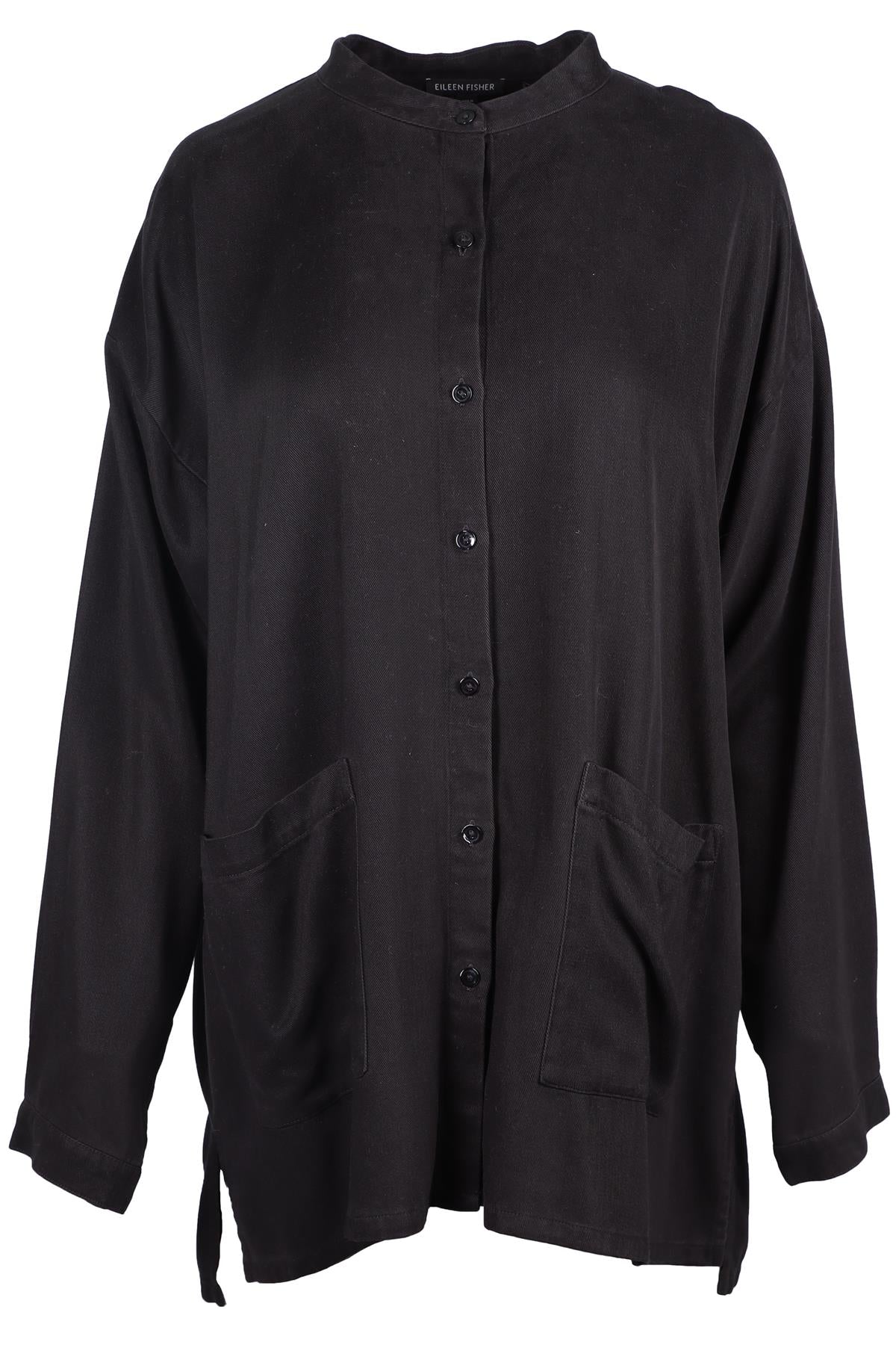 EILEEN FISHER BLACK WOVEN SHIRT MEDIUM