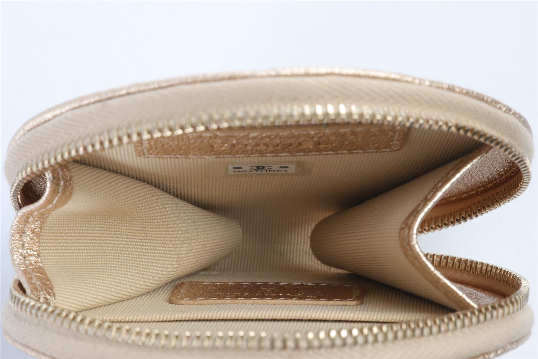 CHANEL GOLD 2014 QUILTED LEATHER AIRPOD CASE AND COIN PURSE