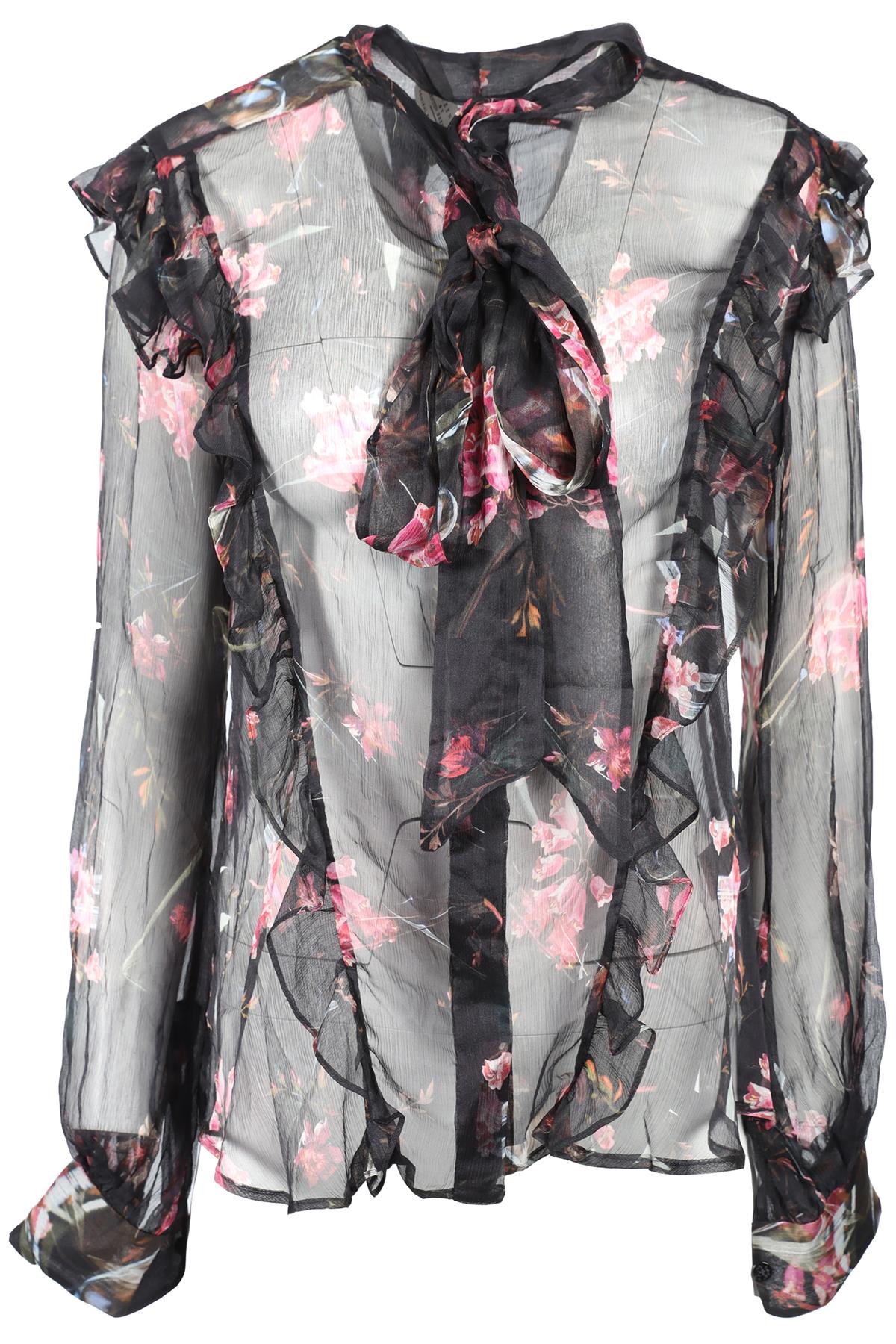 PREEN BY THORNTON BREGAZZI BLACK FLORAL PRINT SILK BLEND TOP LARGE