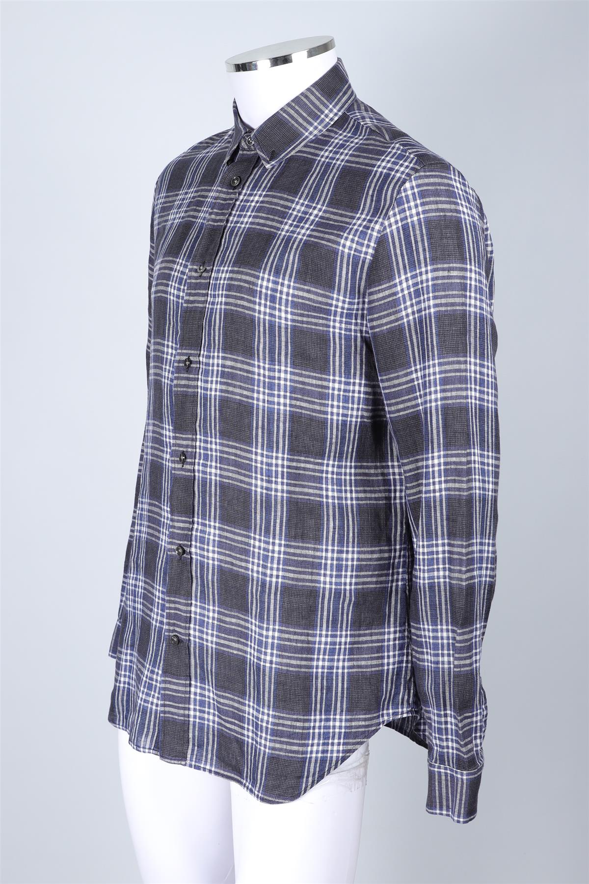 MAISON MARGIELA BLUE CHECKED LINEN SHIRT FR 52 UK/US 42