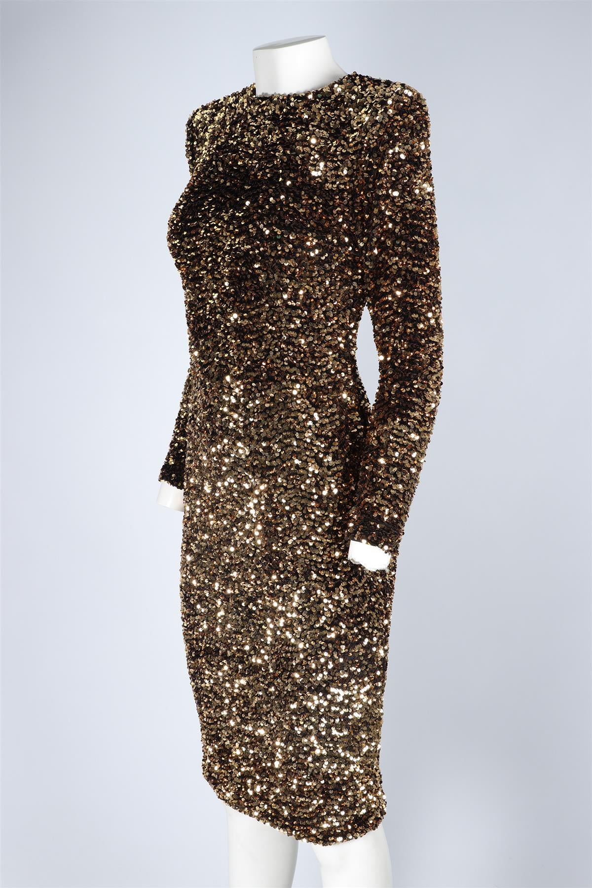 SERGIO HUDSON GOLD SEQUIN MIDI DRESS US 6 UK 10
