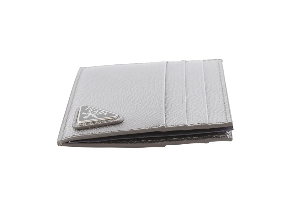 PRADA SILVER SAFFIANO LEATHER CARD HOLDER