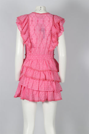 LOVESHACKFANCY PINK COTTON MINI DRESS SMALL