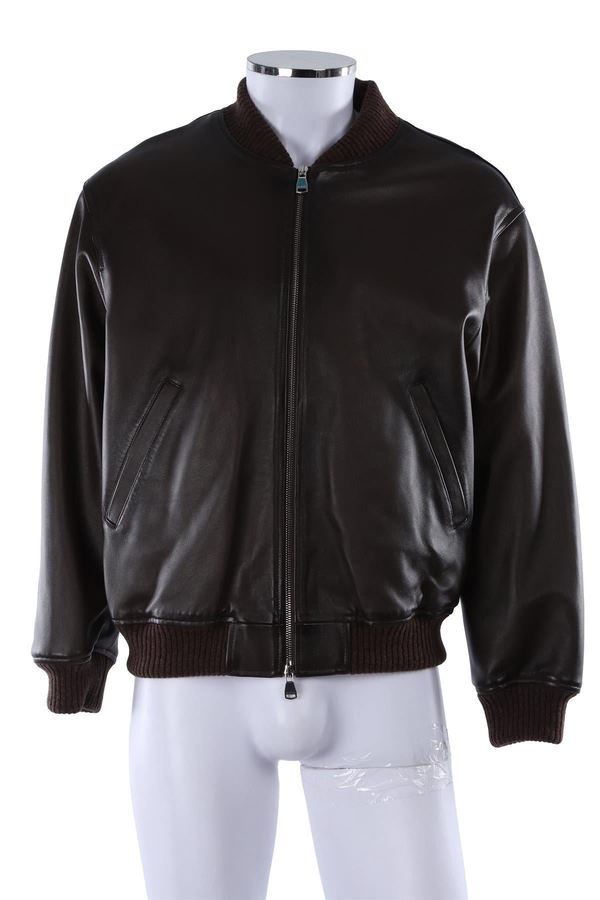 BROWN MEN'S LEATHER BOMBER JACKET