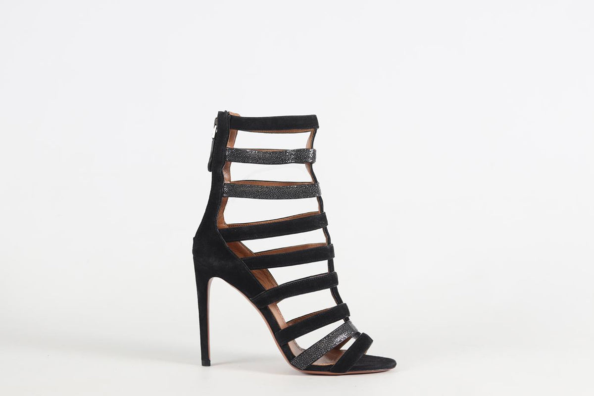 AZZEDINE ALAÏA SHAGREEN AND SUEDE SANDALS EU 37 UK 4 US 7