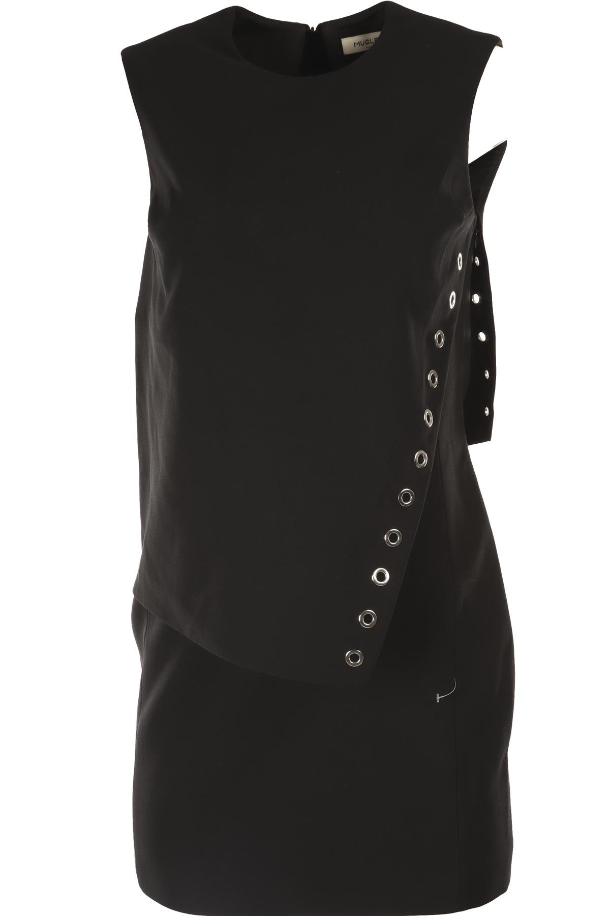 MUGLER BLACK WOVEN MINI DRESS FR 38 UK 10
