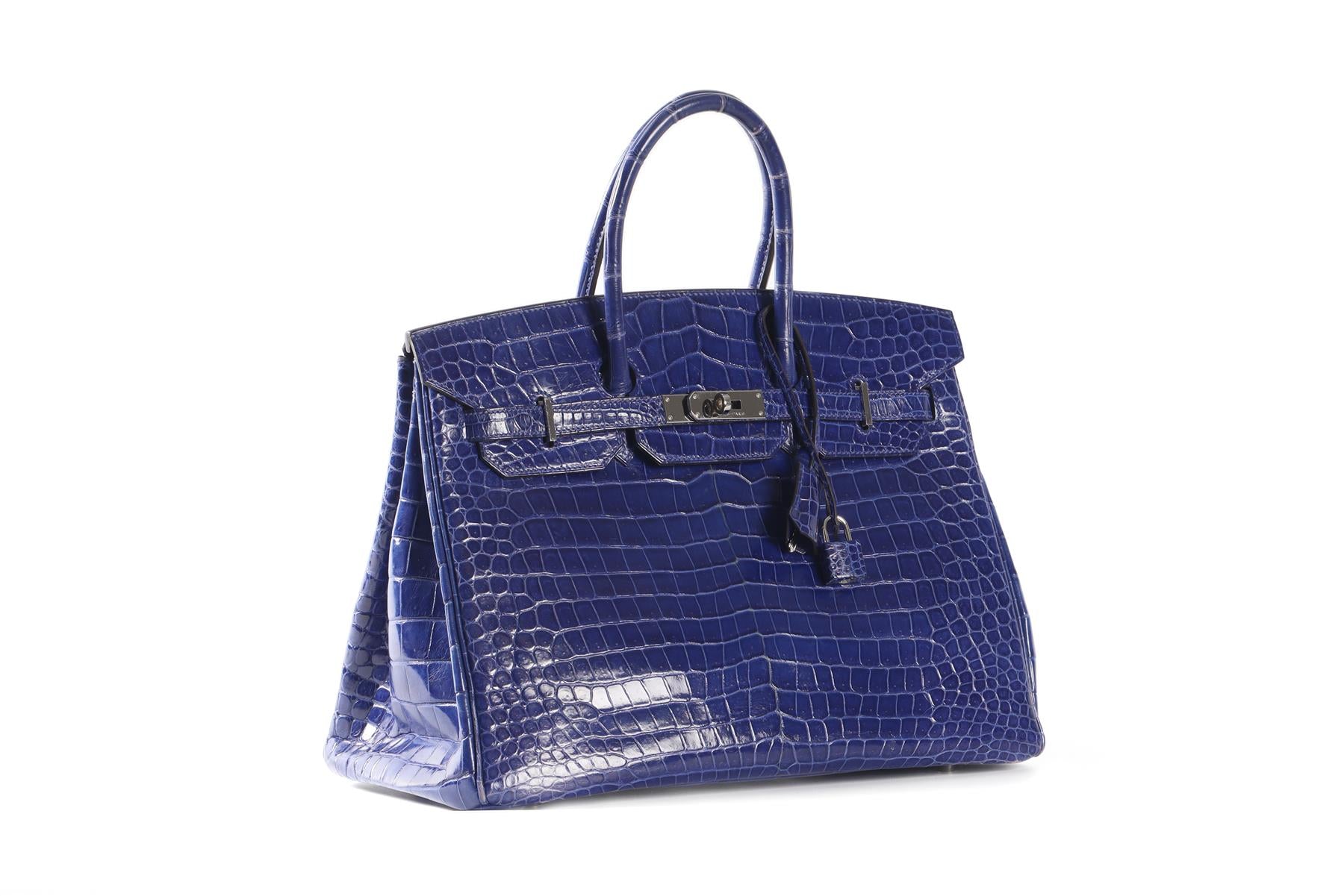 HERMÈS BLUE 2012 BIRKIN 35CM POROSUS CROCODILE LEATHER BAG IN ROYAL BLUE