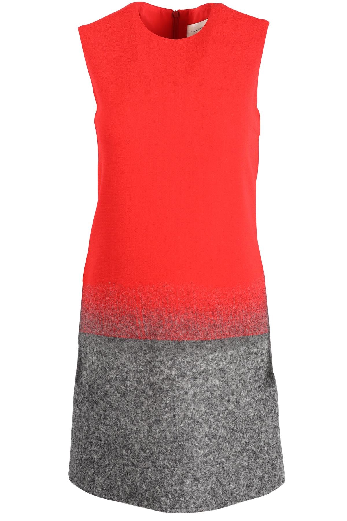 VICTORIA VICTORIA BECKHAM RED AND GREY WOOL MIDI DRESS UK 8