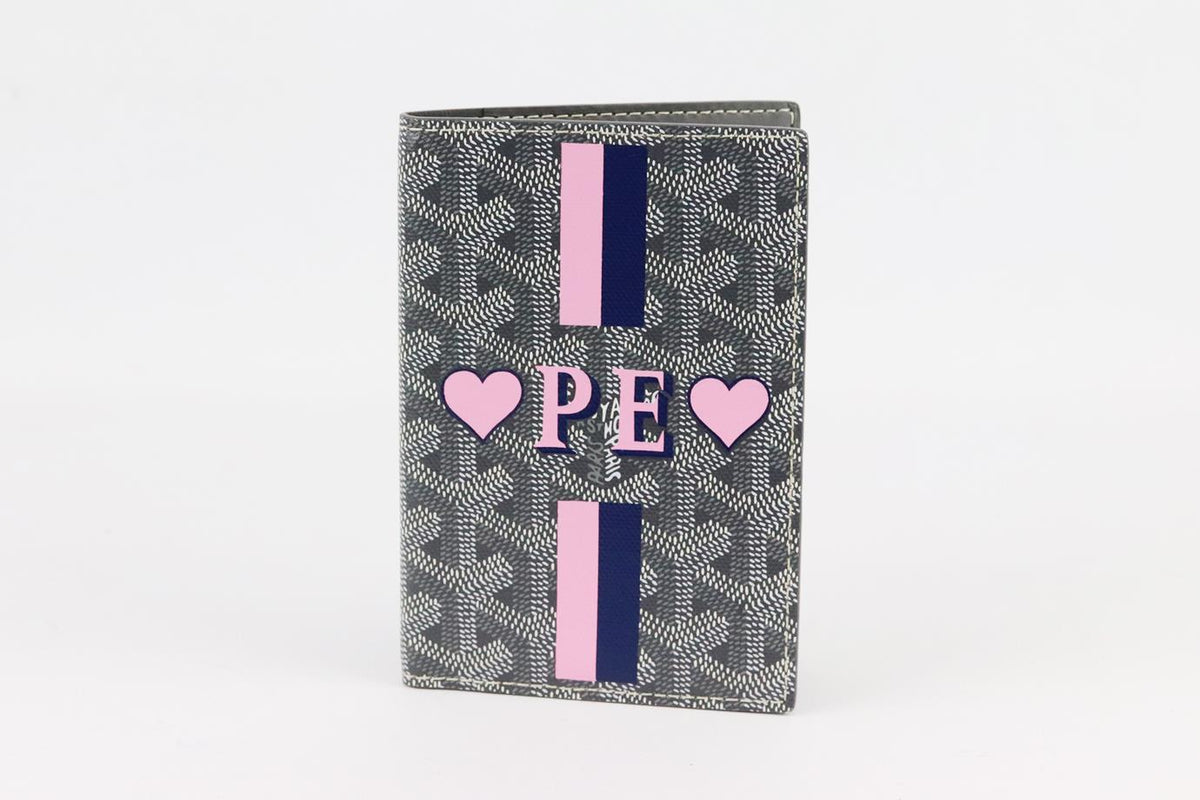 GOYARD GRENELLE PERSONALISED COATED CANVAS AND LEATHER PASSPORT HOLDER