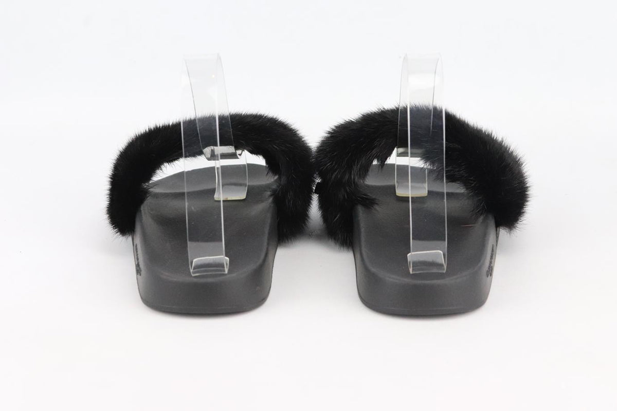 GIVENCHY FUR AND RUBBER SLIDES EU 38 UK 5 US 8