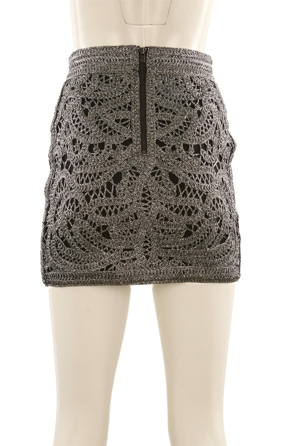 MAJE SILVER KNIT MINI SKIRT FR 36 UK 8