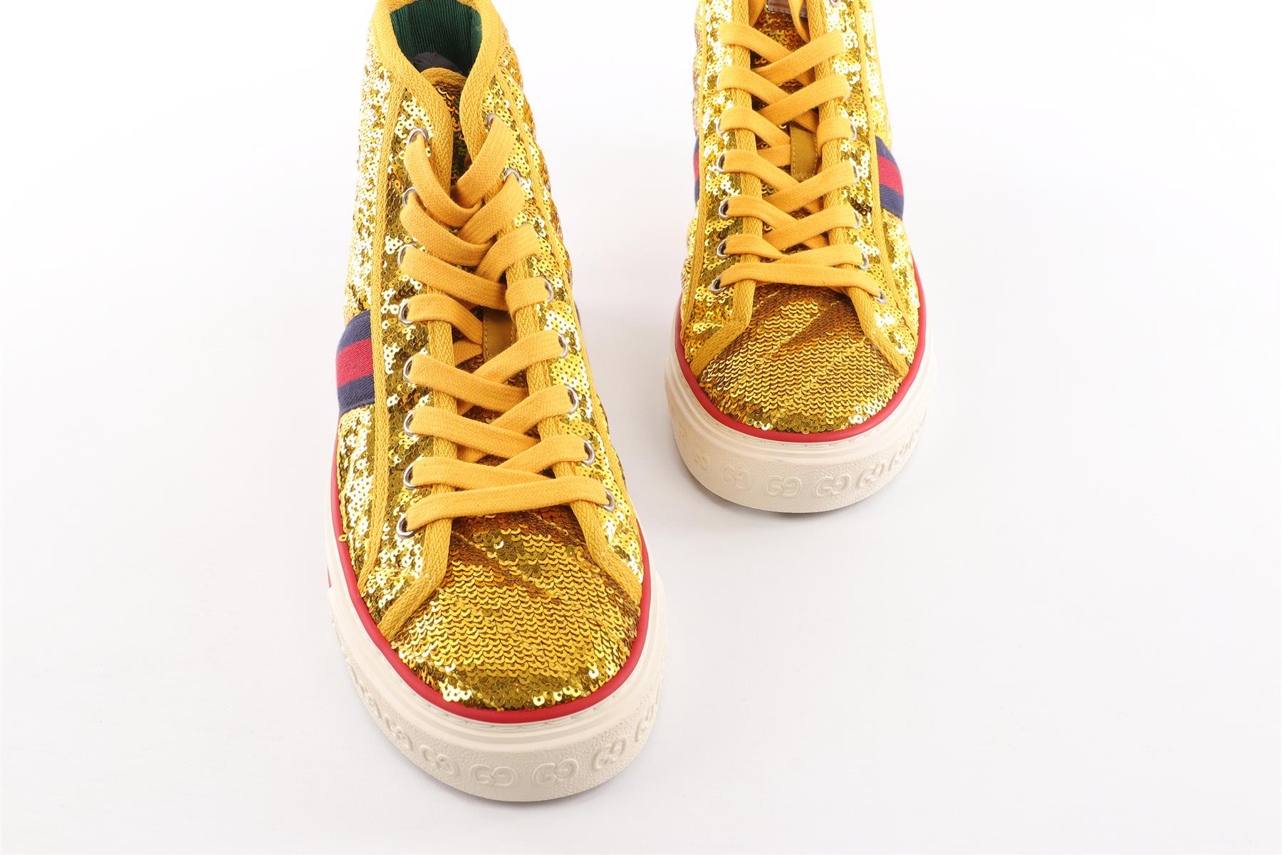 GUCCI YELLOW TENNIS 1977 SEQUIN SNEAKERS EU 38 UK 5 US 8