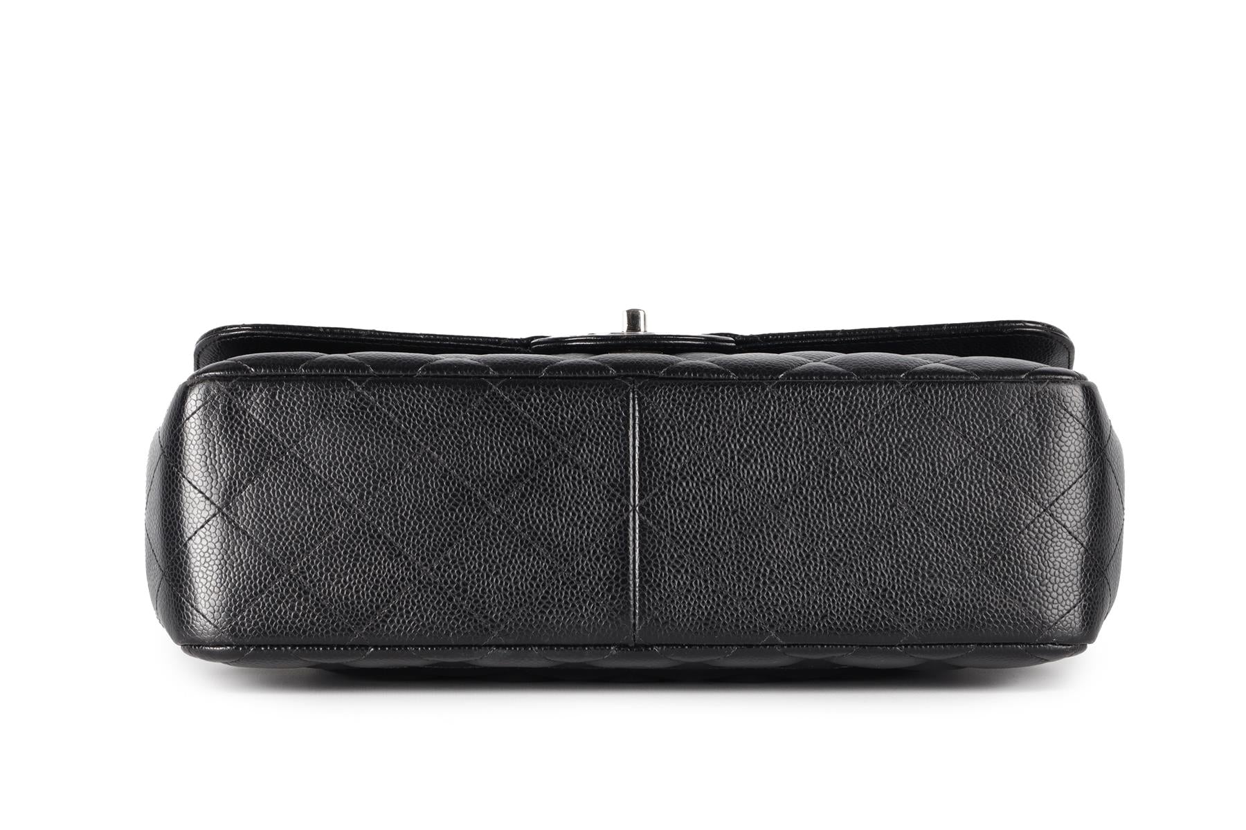 CHANEL BLACK 2011 CLASSIC DOUBLE FLAP JUMBO QUILTED CAVIAR LEATHER SHOULDER BAG