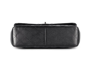 CHANEL BLACK 2011 CLASSIC DOUBLE FLAP JUMBO QUILTED CAVIAR LEATHER SHOULDER BAG