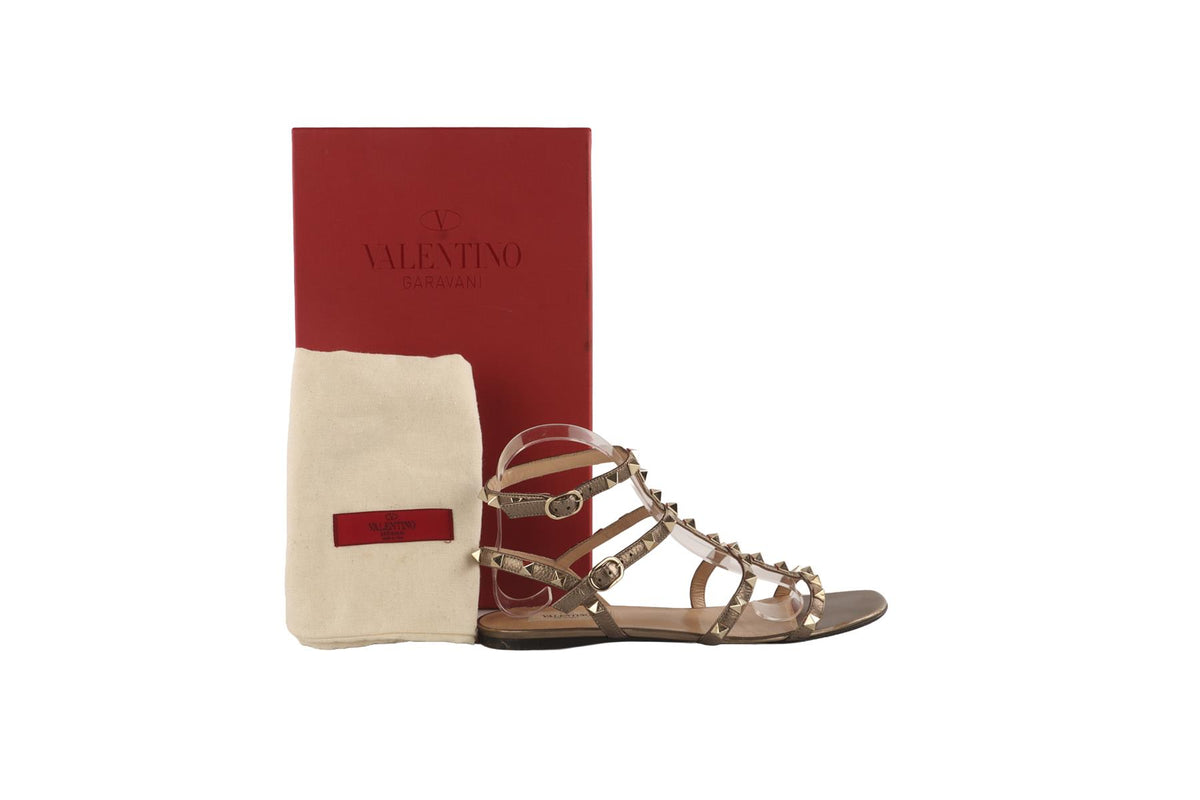 VALENTINO GARAVANI BRONZE ROCKSTUD LEATHER SANDALS EU 39 UK 6 US 9