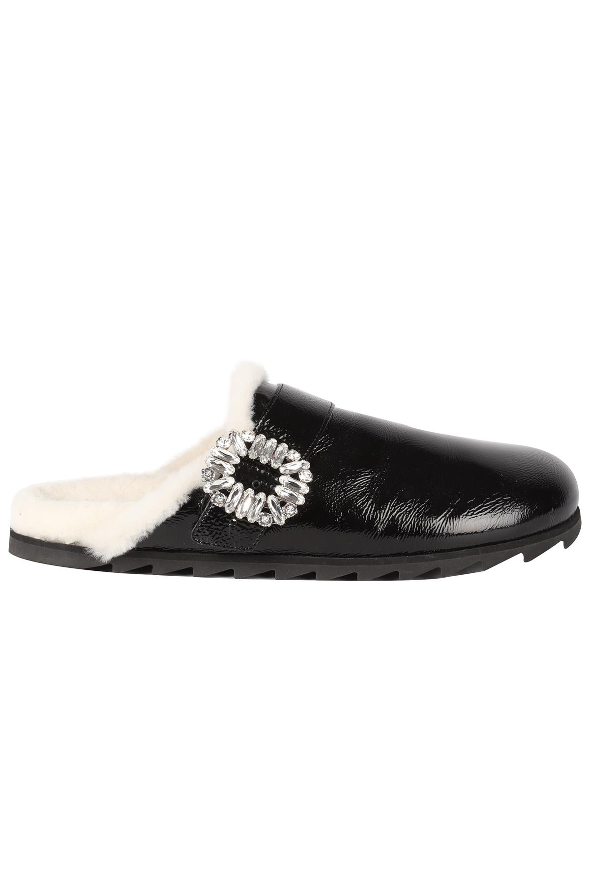 ROGER VIVIER BLACK CRYSTAL AND PATENT LEATHER SLIPPERS EU 40 UK 7 US 10