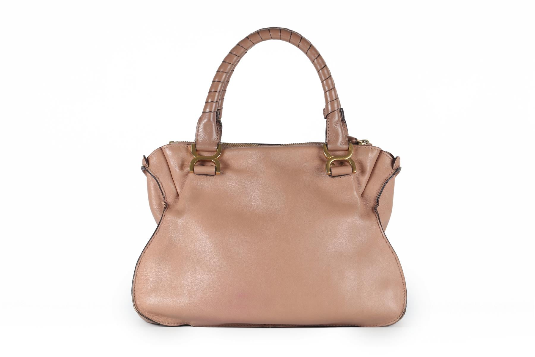 CHLOÉ NUDE MARCIE LARGE LEATHER TOTE BAG