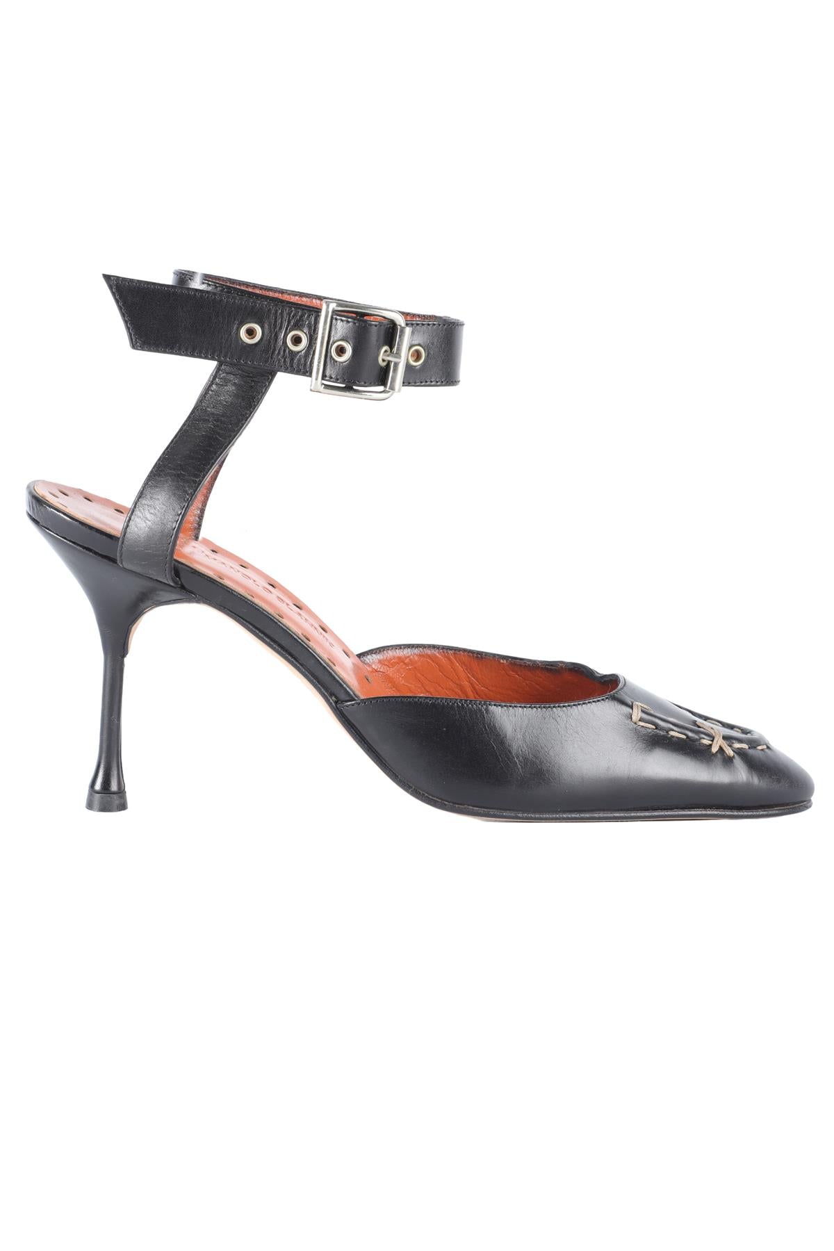 MANOLO BLAHNIK BLACK VINTAGE LEATHER PUMPS EU 37 UK 4 US 7